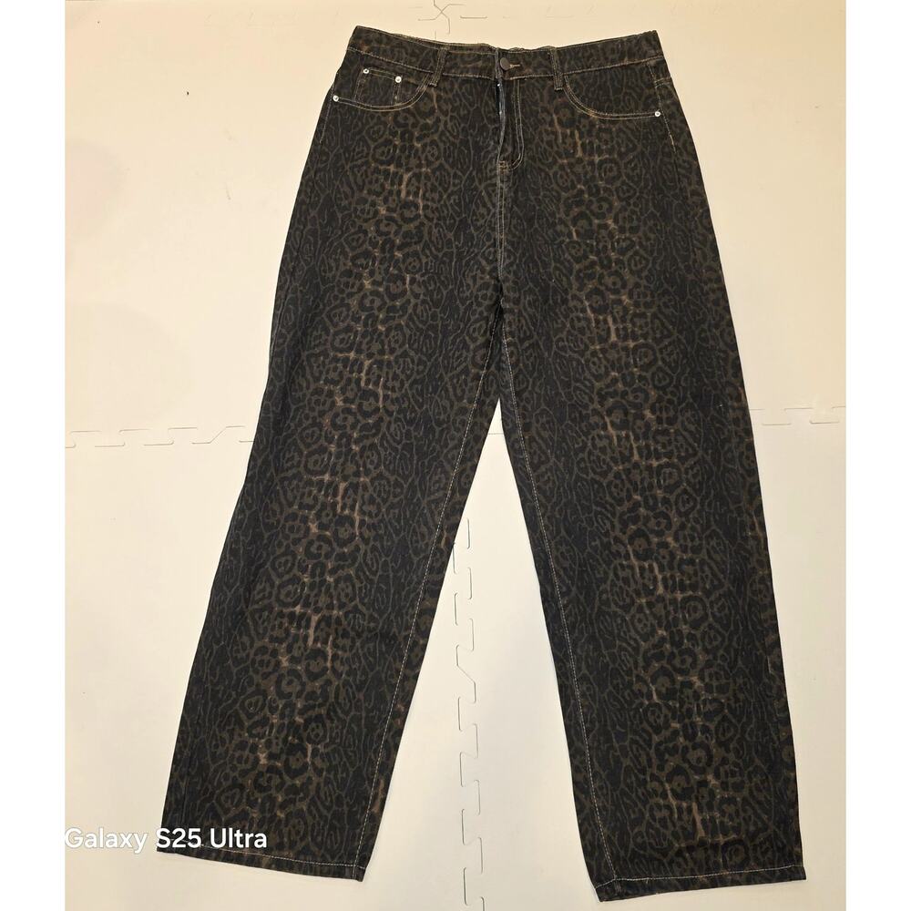 NWOT Poni Track, high rise, cheetah print, straight leg, mom jeans sz XXL‎